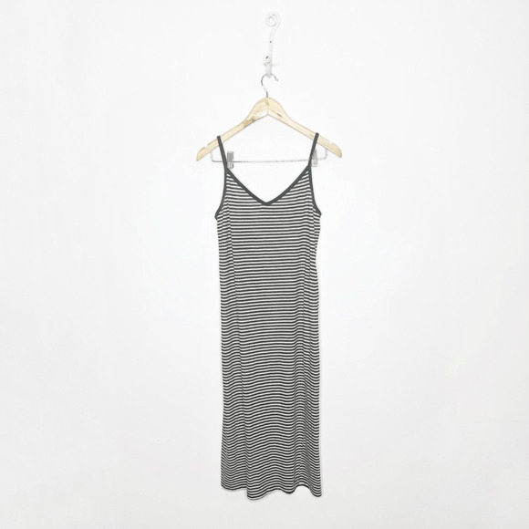 n:PHILANTHROPY STRIPED Tank midi DRESS black white cotton women's large L - Picture 1 of 7